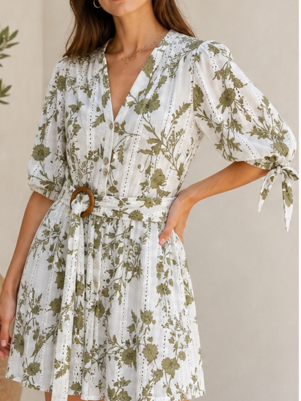 Zara White Mini Dress with Olive Floral Print